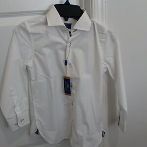 NWT Alfa Perry boys size 7 white shirt with grey and brown design